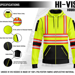 Toro Activa Hi-Vis Fleece Full Zip Workwear Hoodie 11 Yellow Black TORO ACTIVA