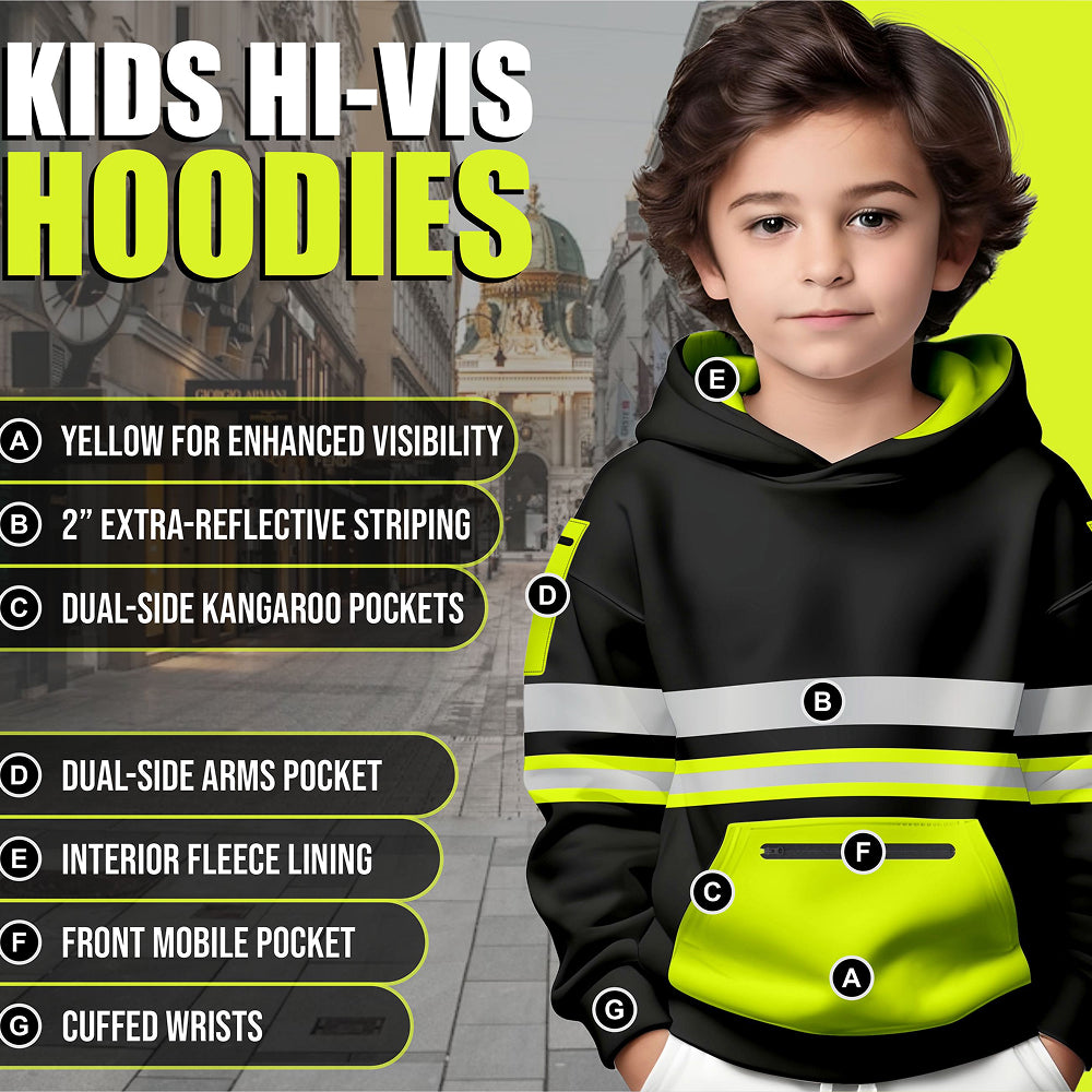 Hi Visibility Pullover Hoodie for kids 1006 - Yellow/Black TORO ACTIVA