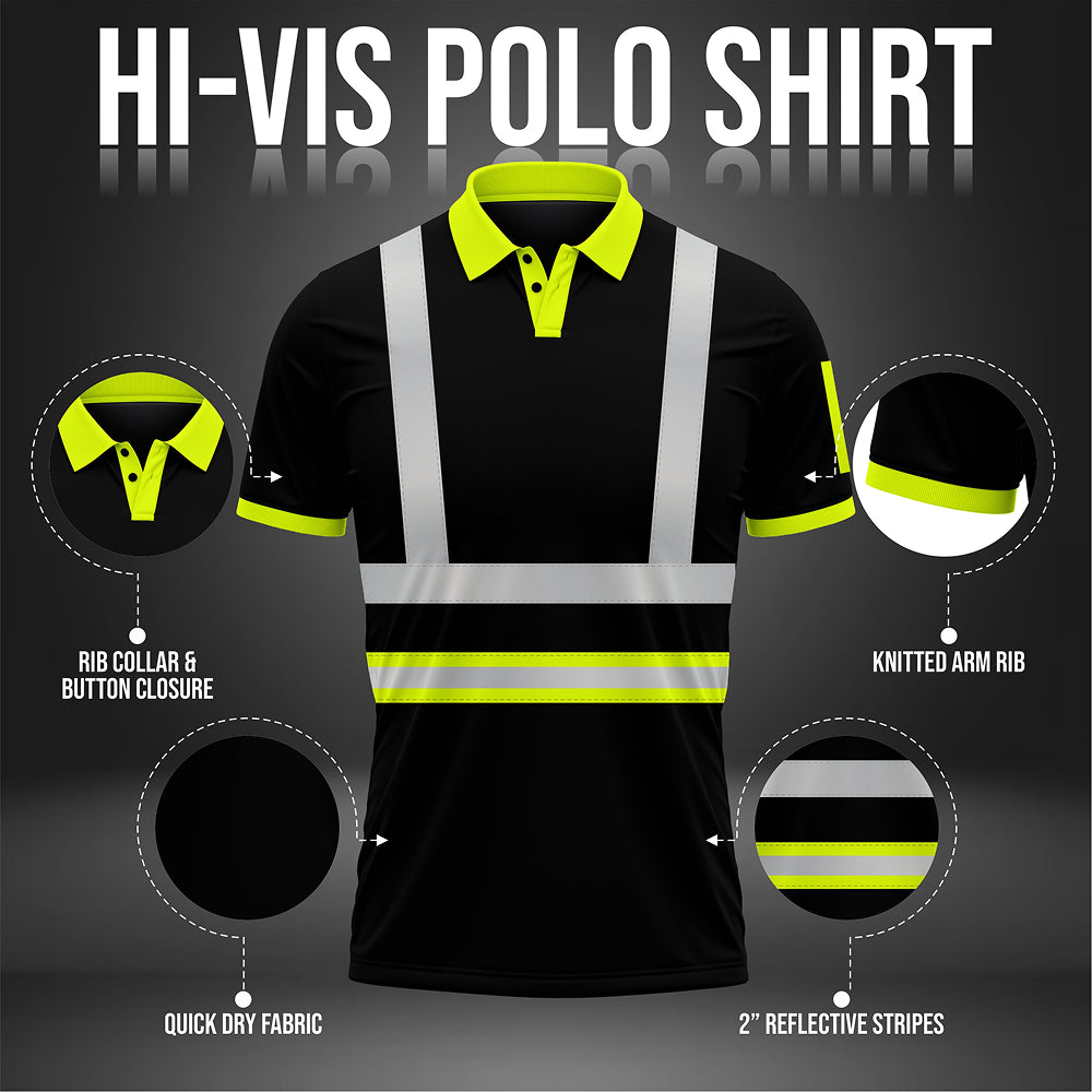 High Visibility Safety Polo Shirt P104 - Yellow/Black TORO ACTIVA