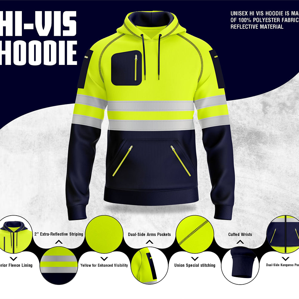 Toro Activa Hi-Vis Fleece Workwear Hoodie 3 - Yellow/Navy TORO ACTIVA