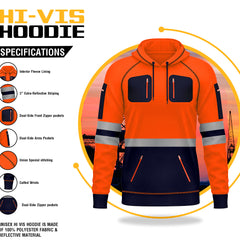 Toro activa Essential Hi-Vis Fleece Hoodie 2- Orange/Navy TORO ACTIVA