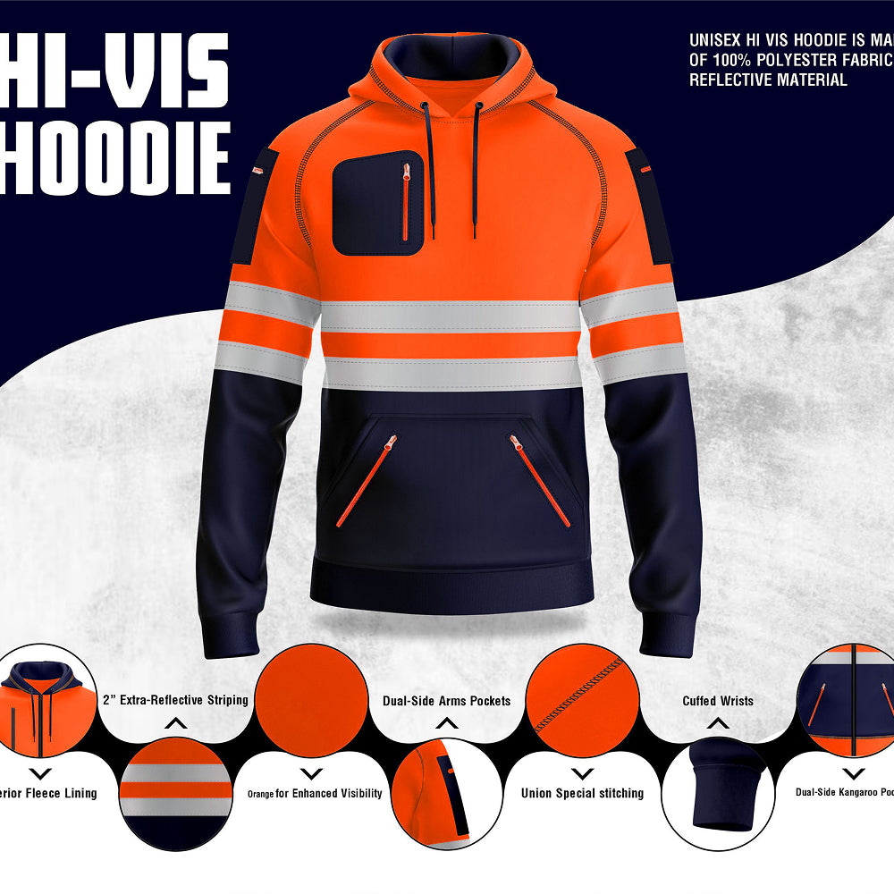 Toro Activa Hi-Vis Fleece Workwear Hoodie 3 - Orange/Navy TORO ACTIVA