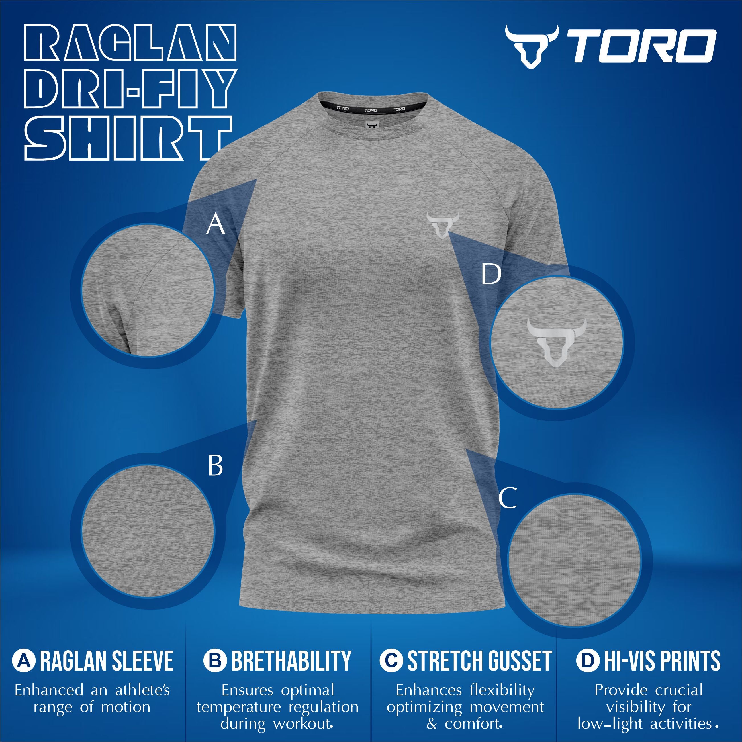 Toro Activa Performance Shirt - Grey/Red/Teal - Pack of 3 TORO ACTIVA