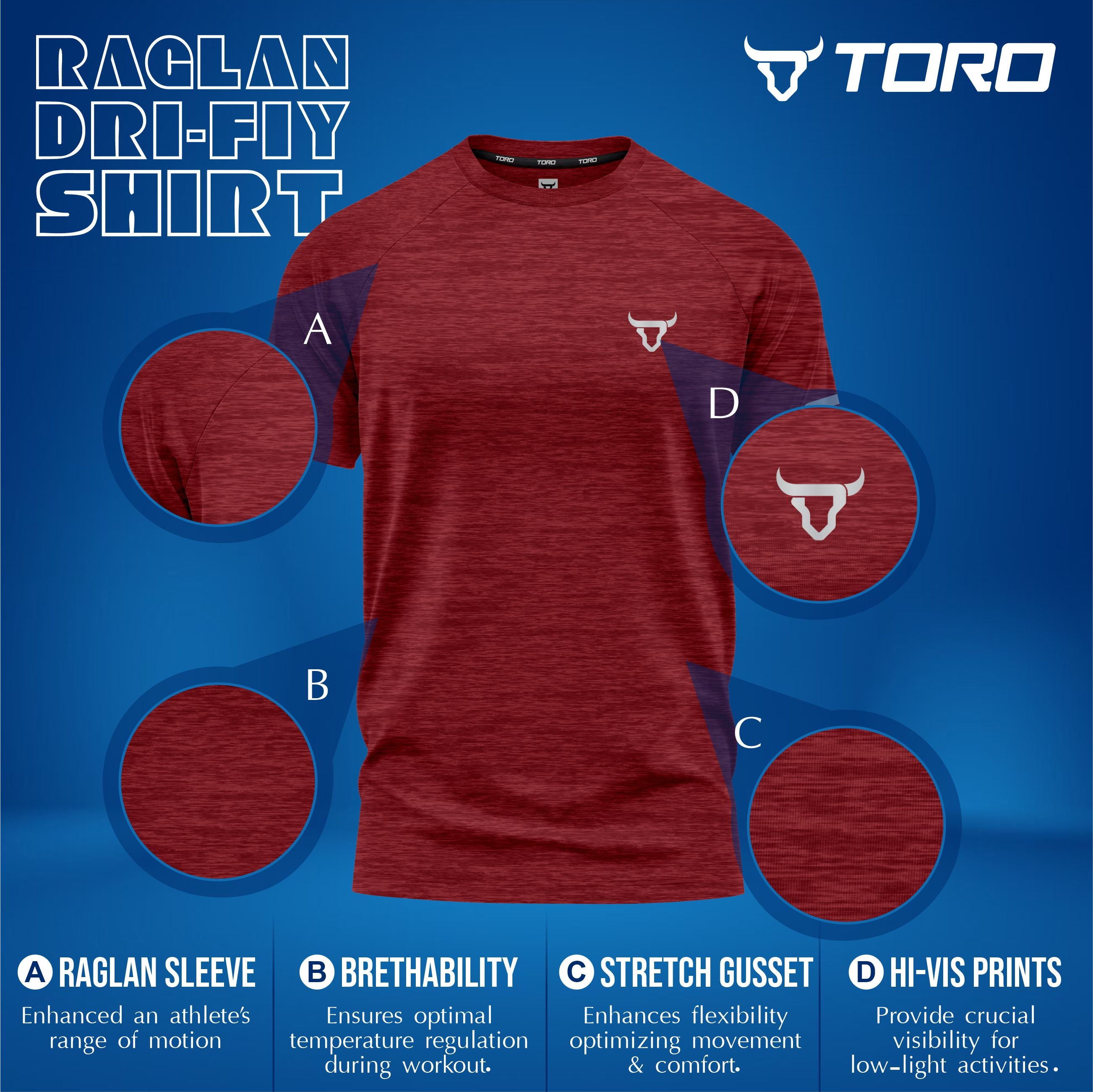Toro Activa Performance Shirt - Red/Black/Olive - Pack of 3 TORO ACTIVA