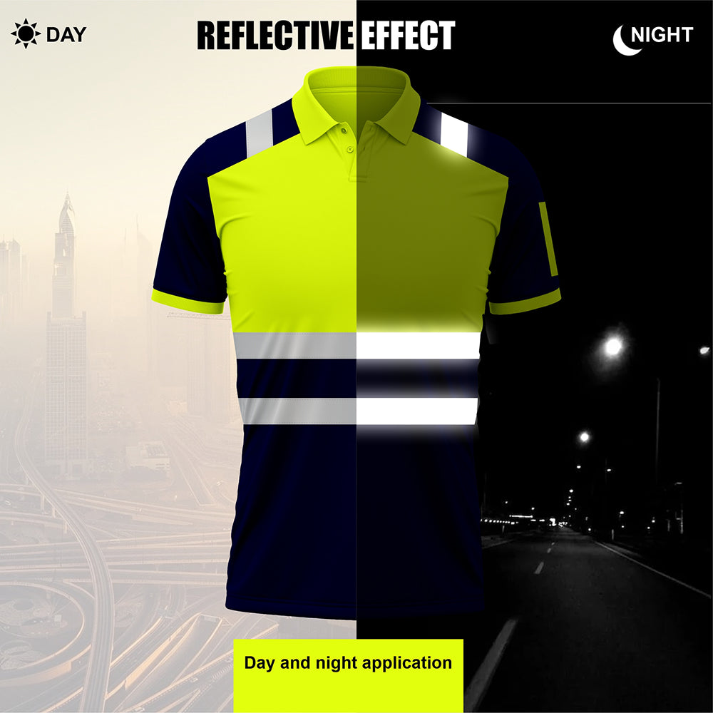 High Visibility Short Sleeve Polo Shirt P101 - Yellow/Navy TORO ACTIVA