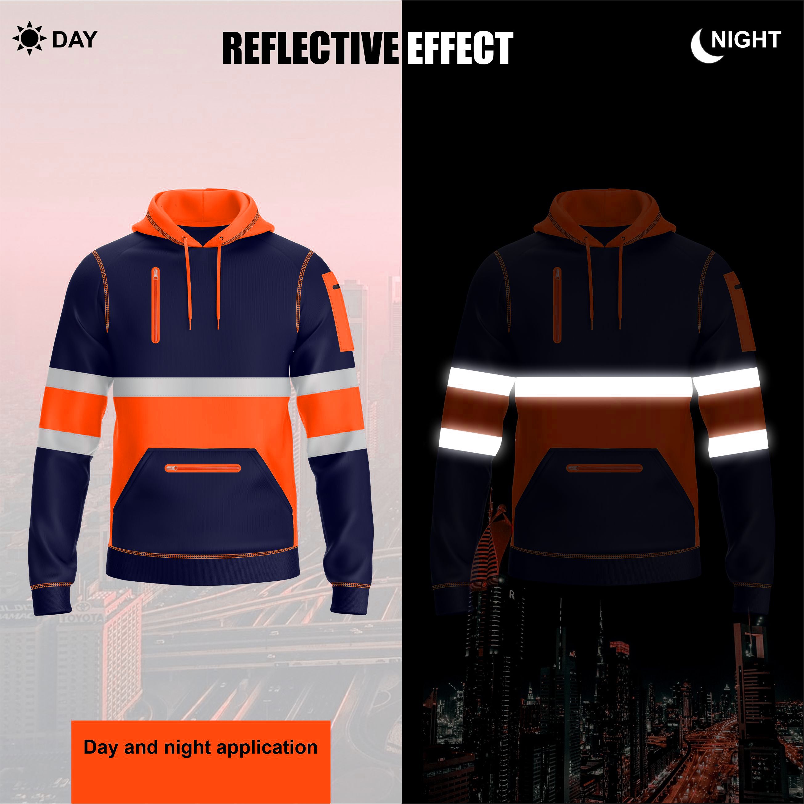 Hi-Vis Work Hoodie 1001 - Orange/Navy | Fleece Workwear TORO ACTIVA