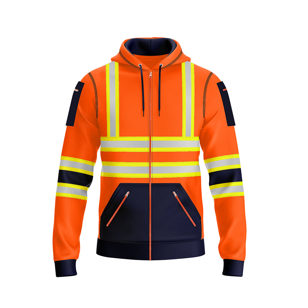 Toro Activa Hi-Vis Fleece Full Zip Workwear Hoodie 11 Orange Navy TORO ACTIVA