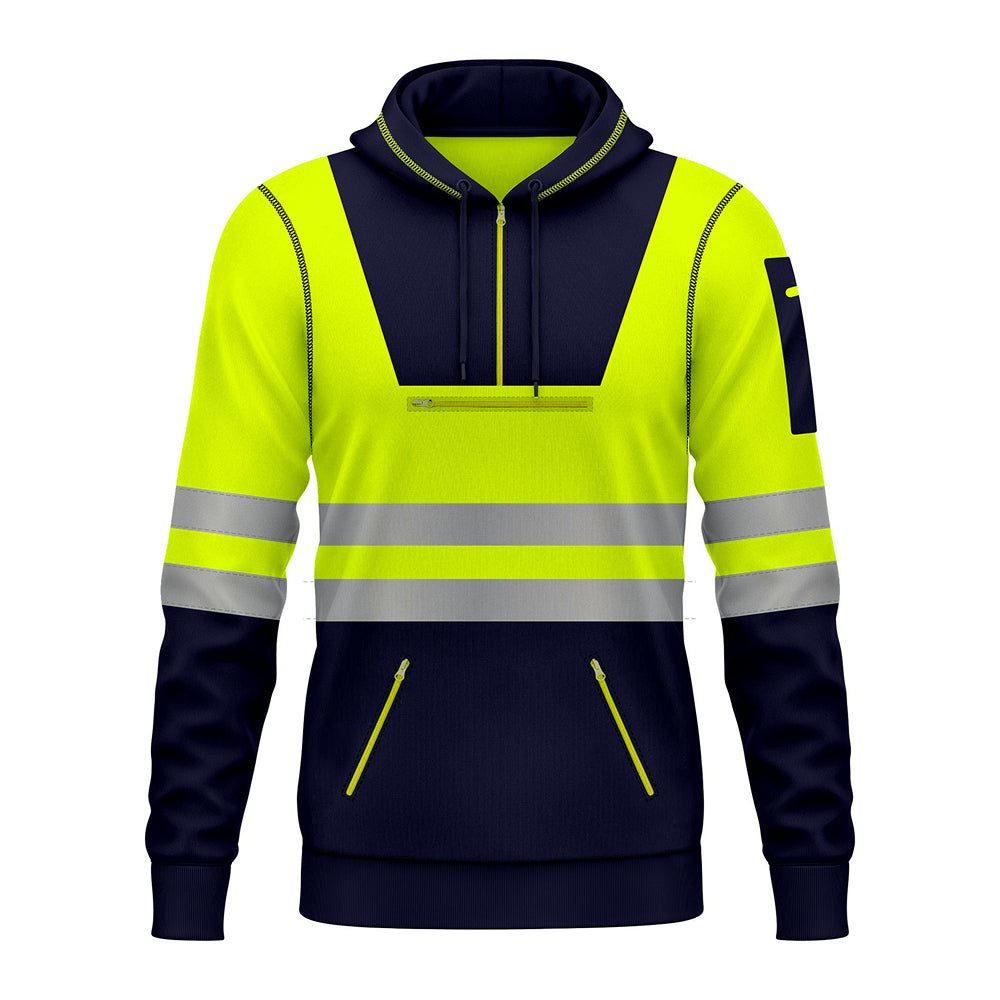 Hi-Vis Work Hoodie 6 | High Visibility Workwear Pullover Yellow Navy TORO ACTIVA