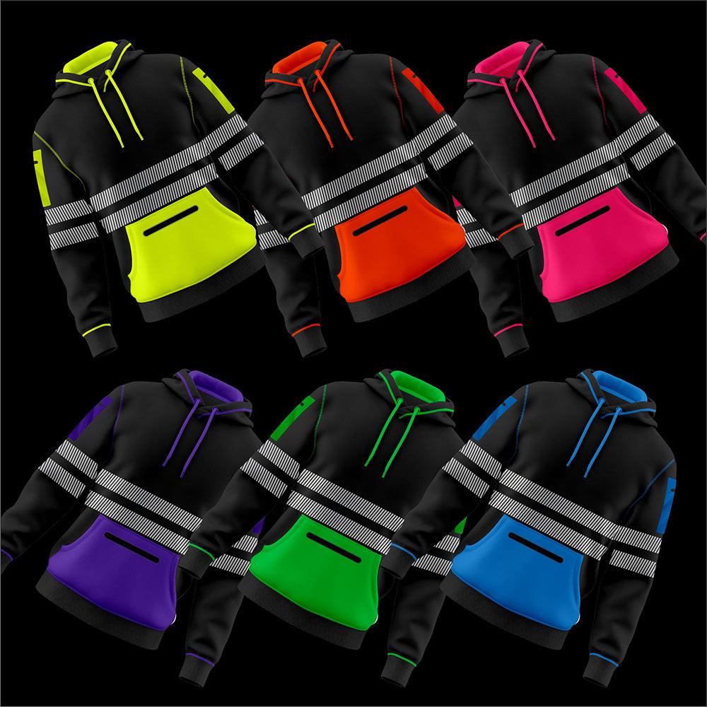 Hi-Vis Workwear ESSENTIAL Fleece Pullover Hoodie W1006 - Black/Green TORO ACTIVA