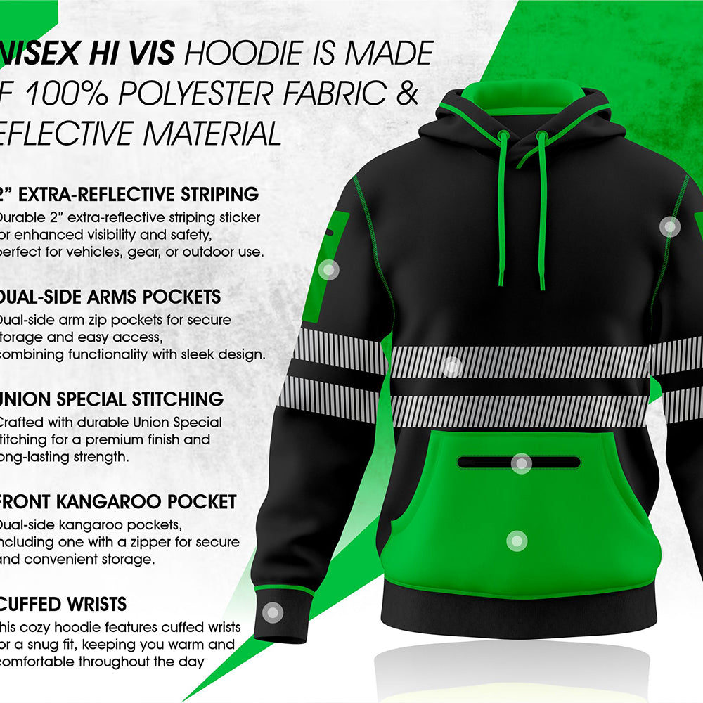 Hi-Vis Workwear ESSENTIAL Fleece Pullover Hoodie W1006 - Black/Green TORO ACTIVA