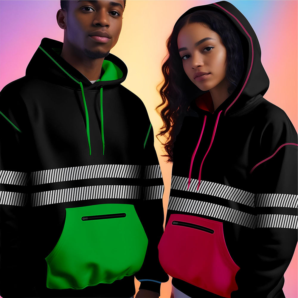 Hi-Vis Workwear ESSENTIAL Fleece Pullover Hoodie W1006 - Black/Green TORO ACTIVA