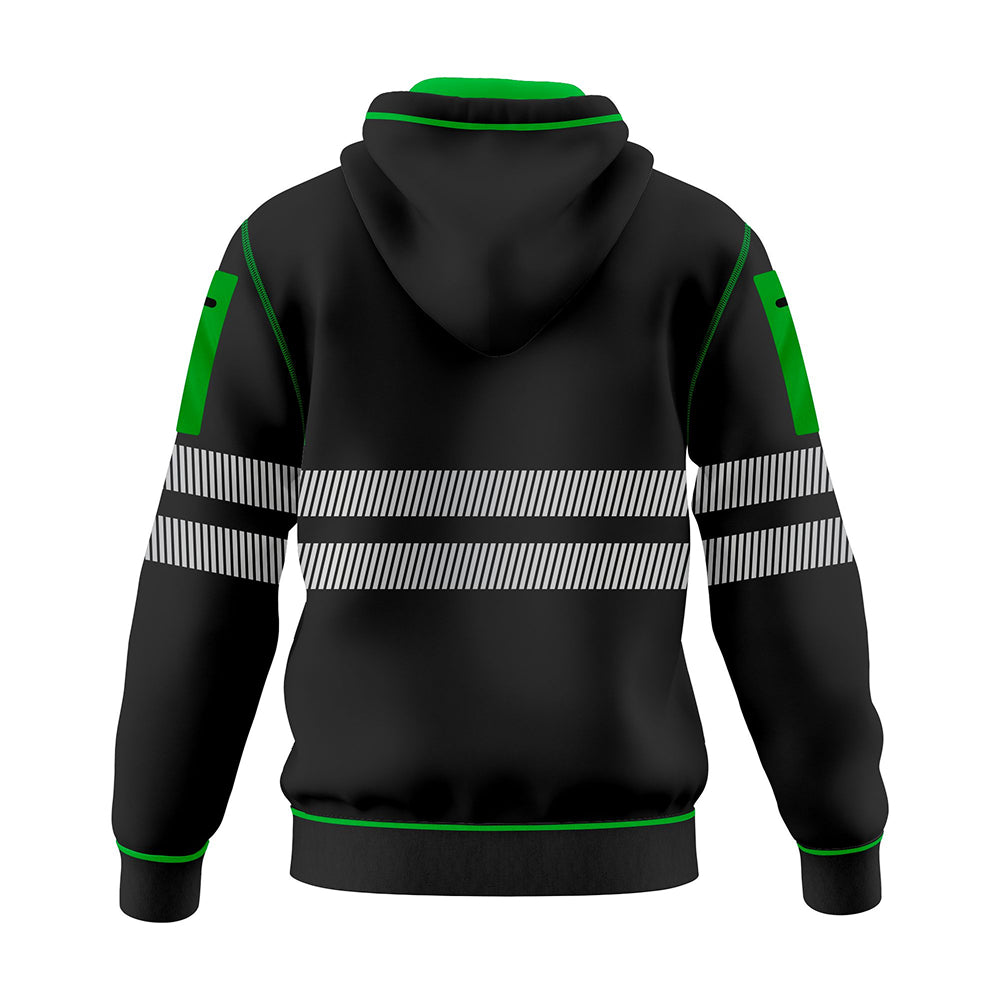 Hi-Vis Workwear ESSENTIAL Fleece Pullover Hoodie W1006 - Black/Green TORO ACTIVA