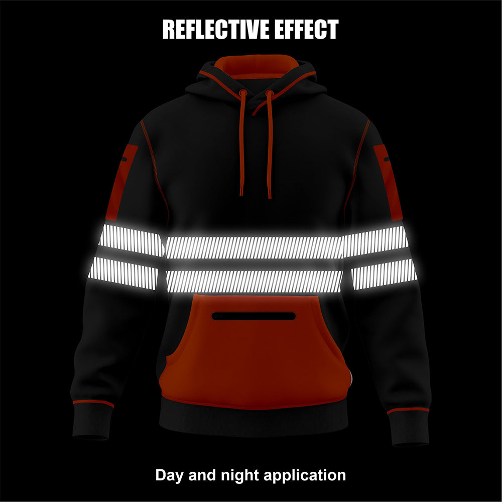 Hi-Vis Workwear ESSENTIAL Fleece Pullover Hoodie W1006 - Black/Orange TORO ACTIVA