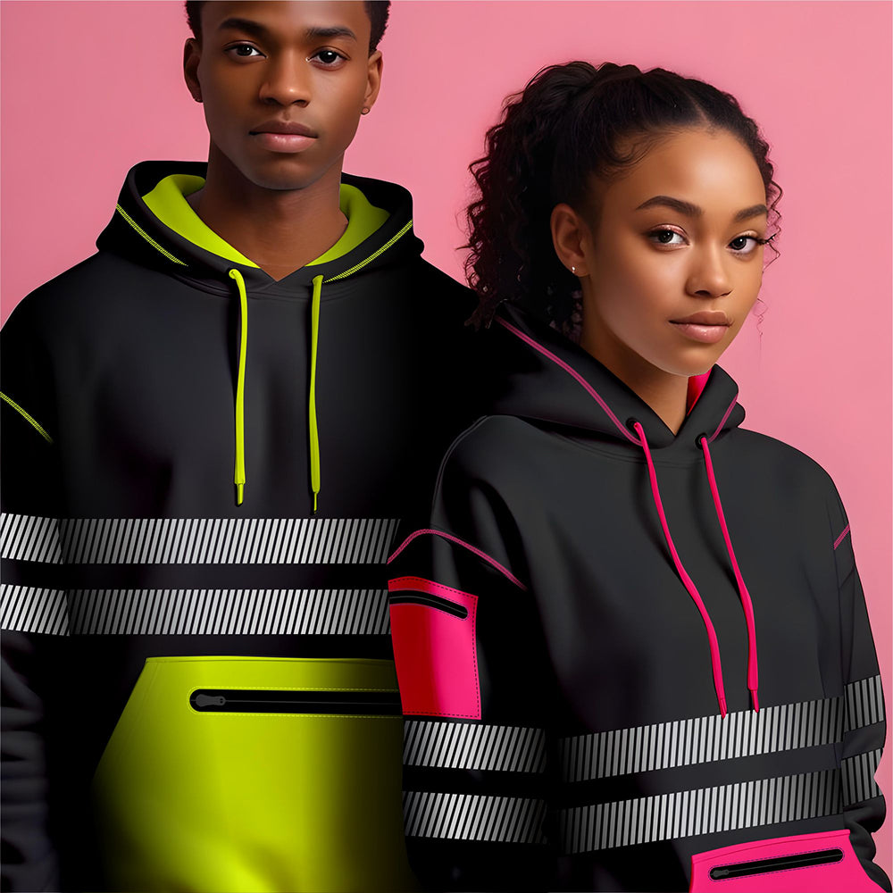 Hi-Vis Workwear ESSENTIAL Fleece Pullover Hoodie W1006 - Black/Yellow TORO ACTIVA