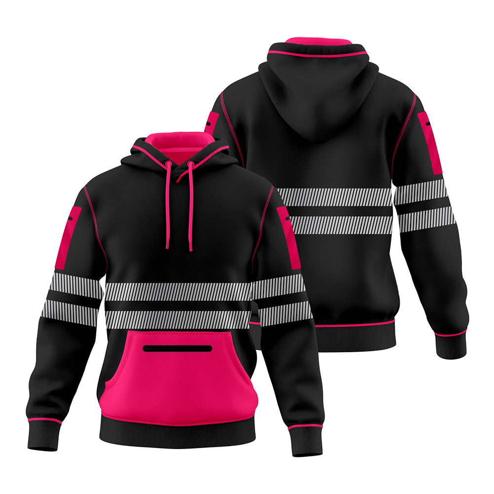 Hi-Vis Workwear ESSENTIAL Fleece Pullover Hoodie W1006 - Black/Pink TORO ACTIVA