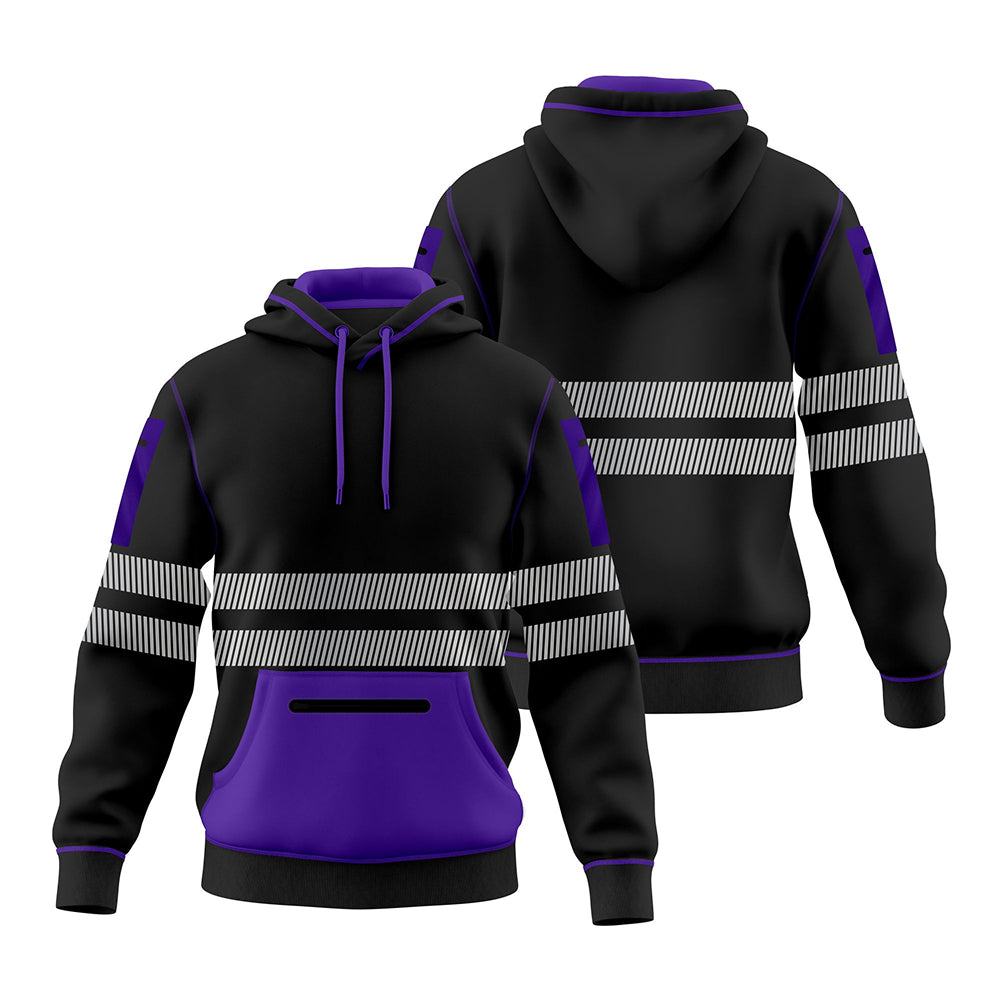 Hi-Vis Workwear ESSENTIAL Fleece Pullover Hoodie W1006 - Black/Purple TORO ACTIVA