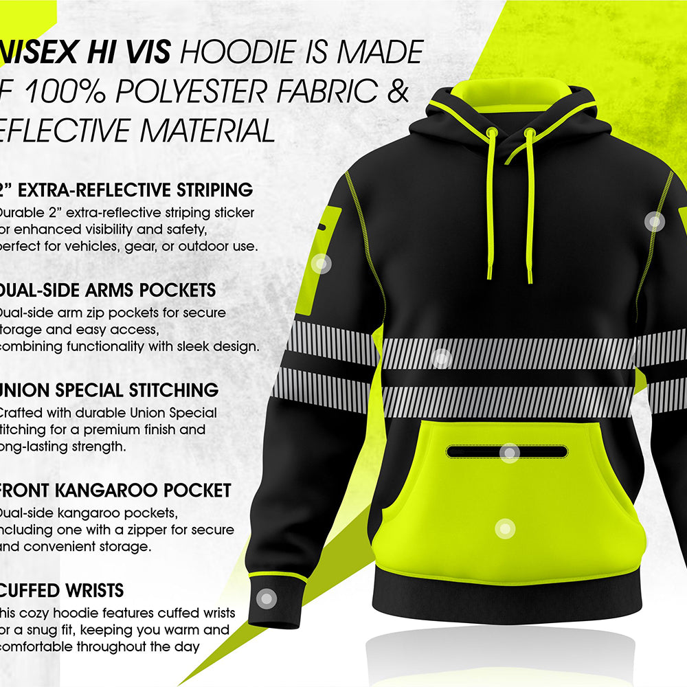 Hi-Vis Workwear ESSENTIAL Fleece Pullover Hoodie W1006 - Black/Yellow TORO ACTIVA