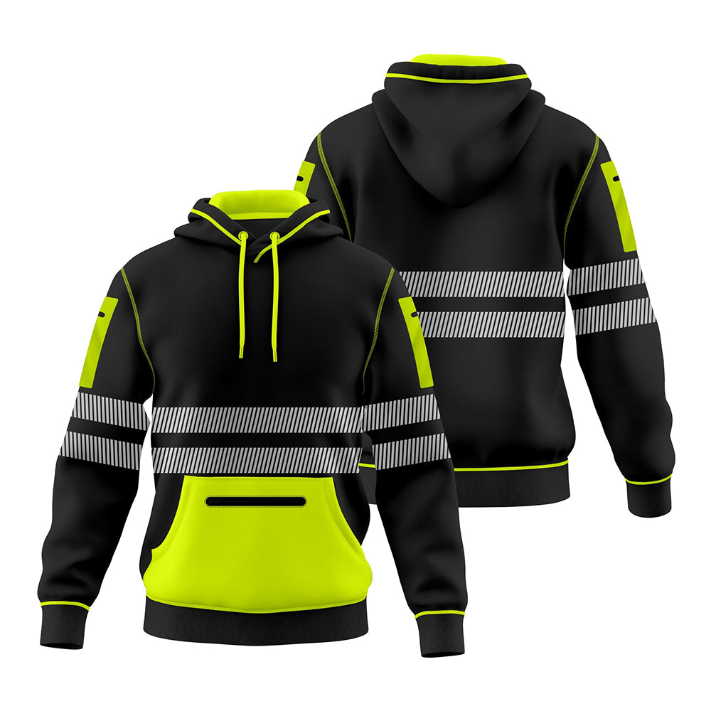 Hi-Vis Workwear ESSENTIAL Fleece Pullover Hoodie W1006 - Black/Yellow TORO ACTIVA