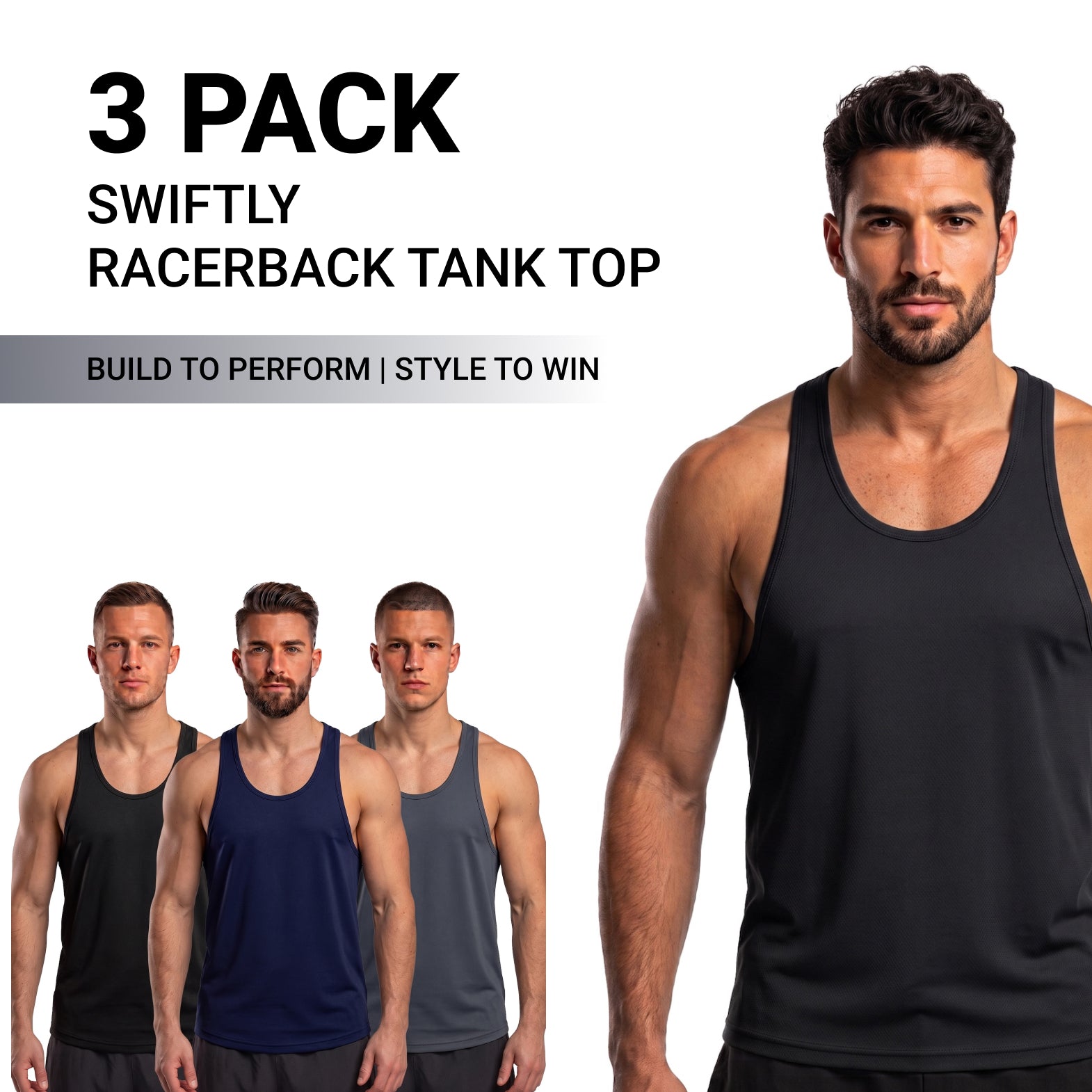 Toro Activa Swiftly Racerback Tank Top - 3 Colour Set Black Grey Navy TORO ACTIVA