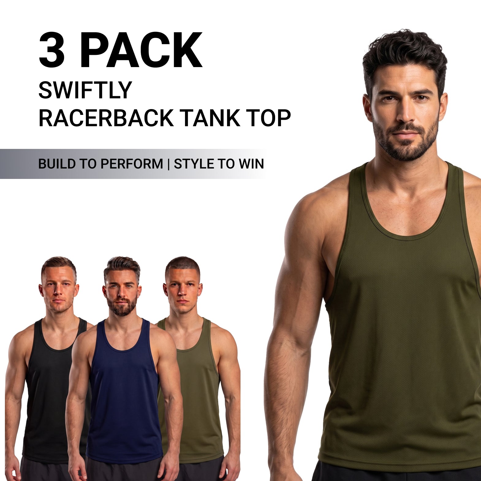 Toro Activa Swiftly Racerback Tank Top - 3 Colour Set Black Navy Olive TORO ACTIVA