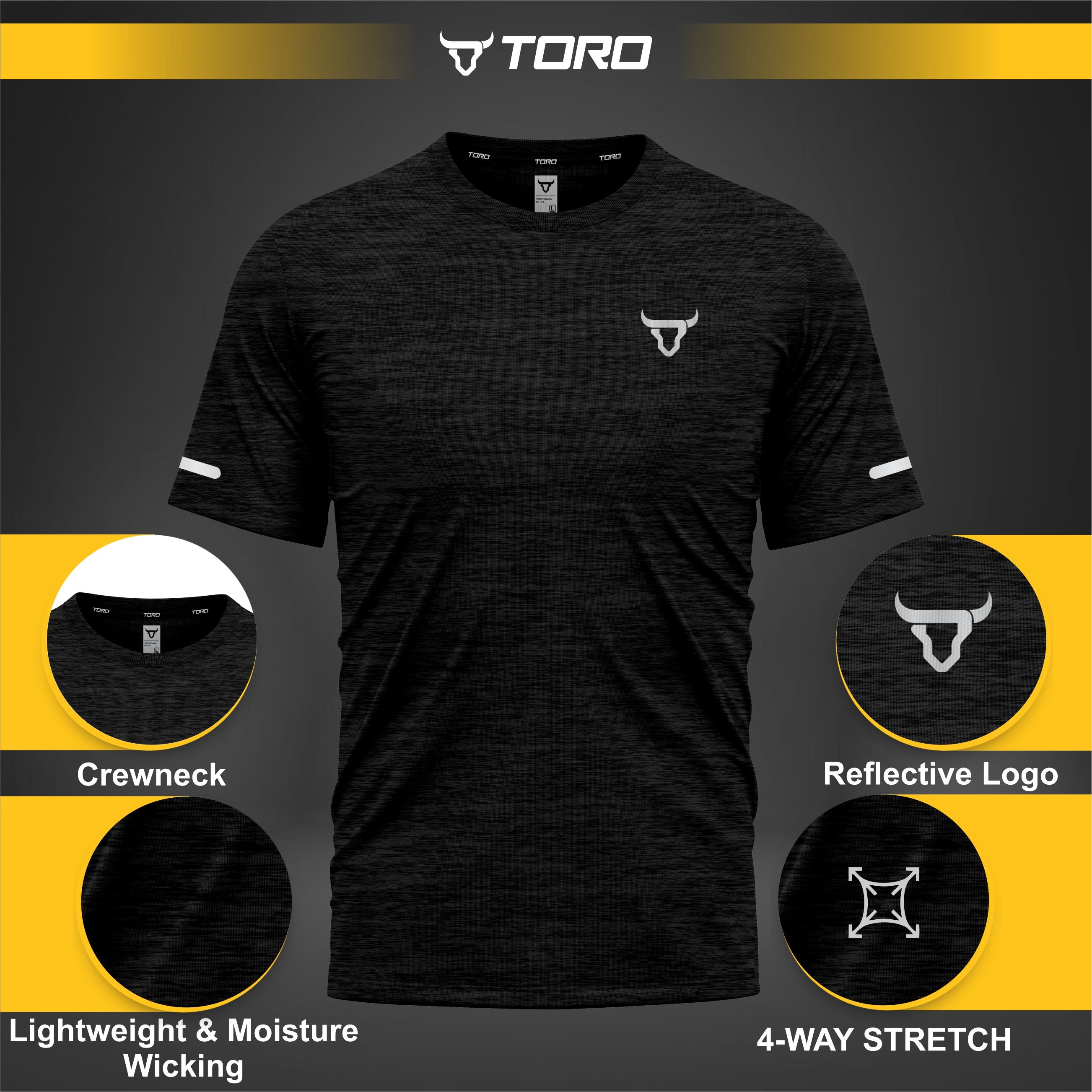 Toro Activa Youth Melange Performance Tee 3-Pack - Black - fabric detail