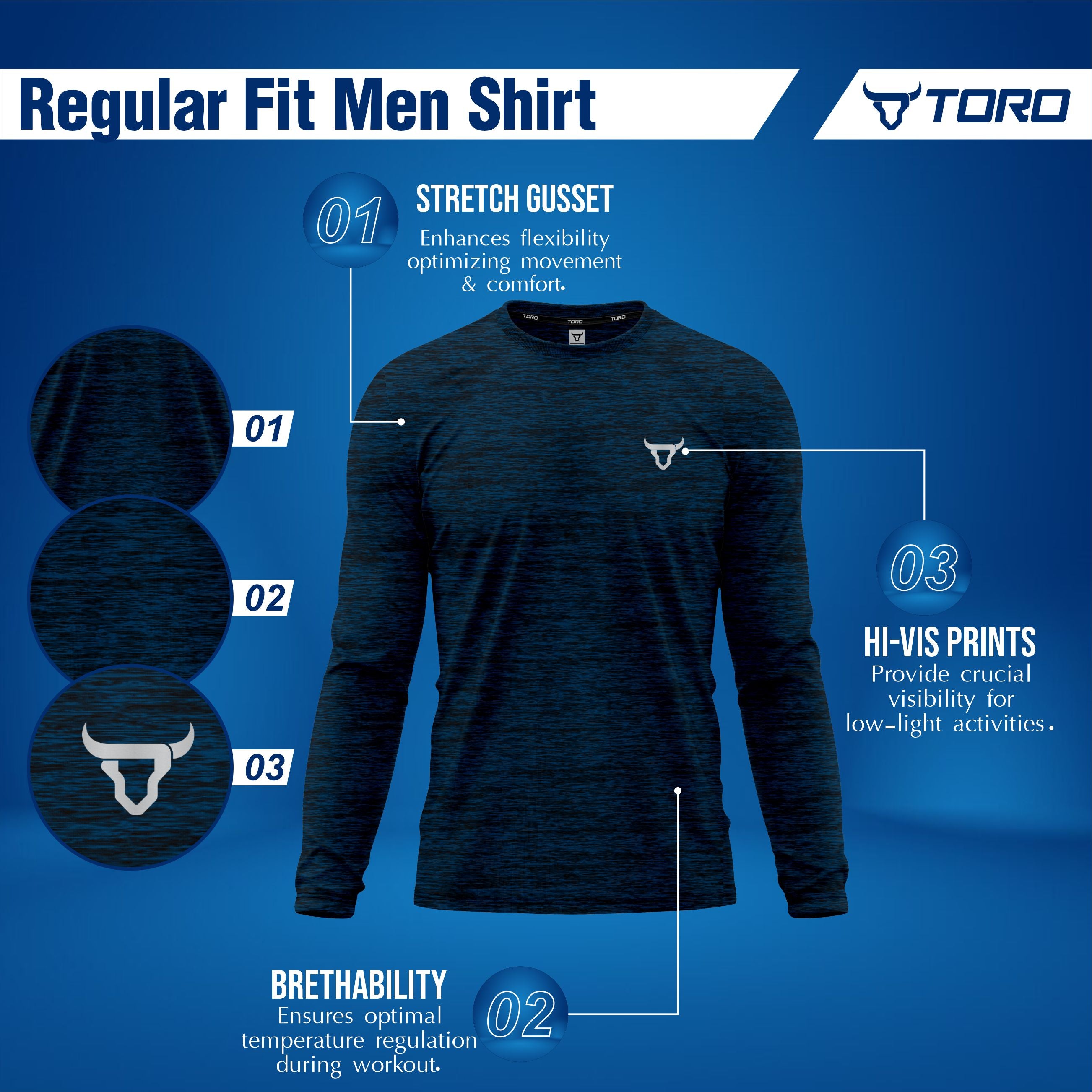 Toro Activa PrimeFlex L/S Shirts - 3 Colour Pack ( Black, Blue.Maroon ) TORO ACTIVA
