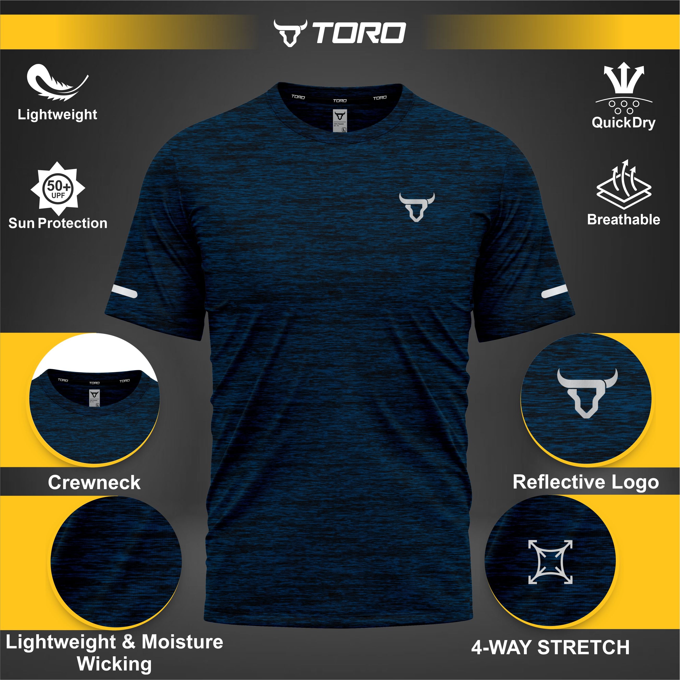 Toro Activa Youth Melange Performance Tee 3-Pack - Blue - fabric detail