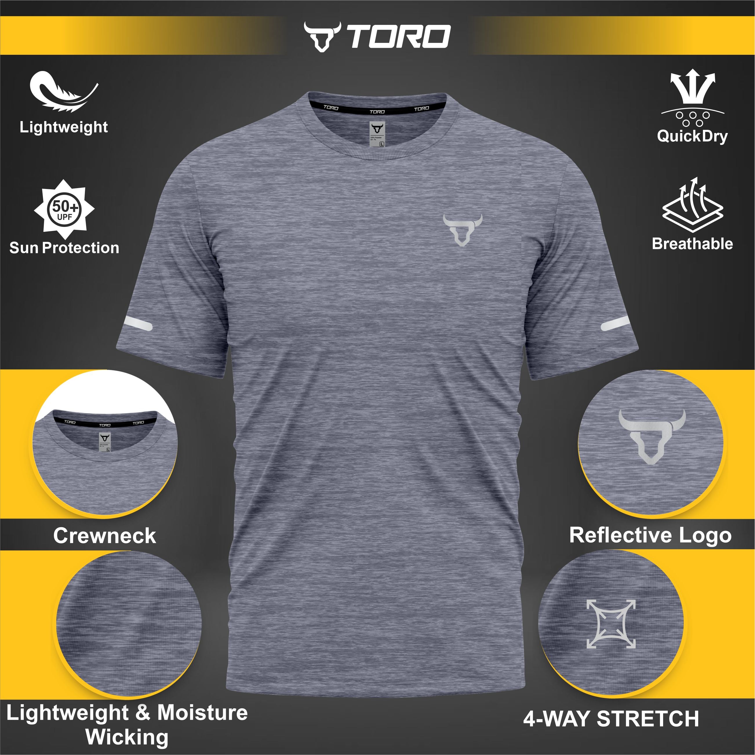 Toro Activa Youth Melange Performance Tee 3-Pack - Grey - fabric detail