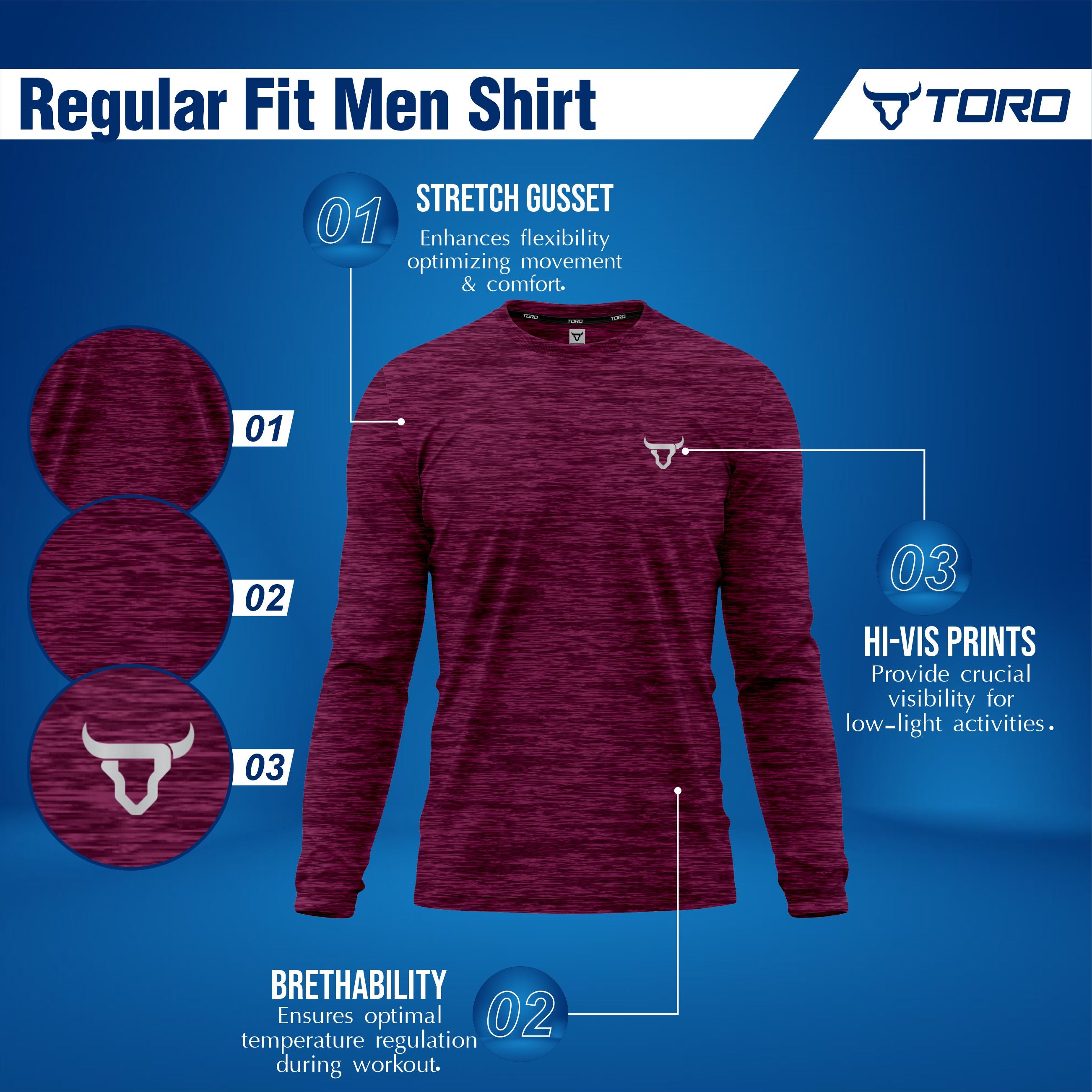 Toro Activa PrimeFlex L/S Shirts - 3 Colour Pack ( Black, Blue.Maroon ) TORO ACTIVA