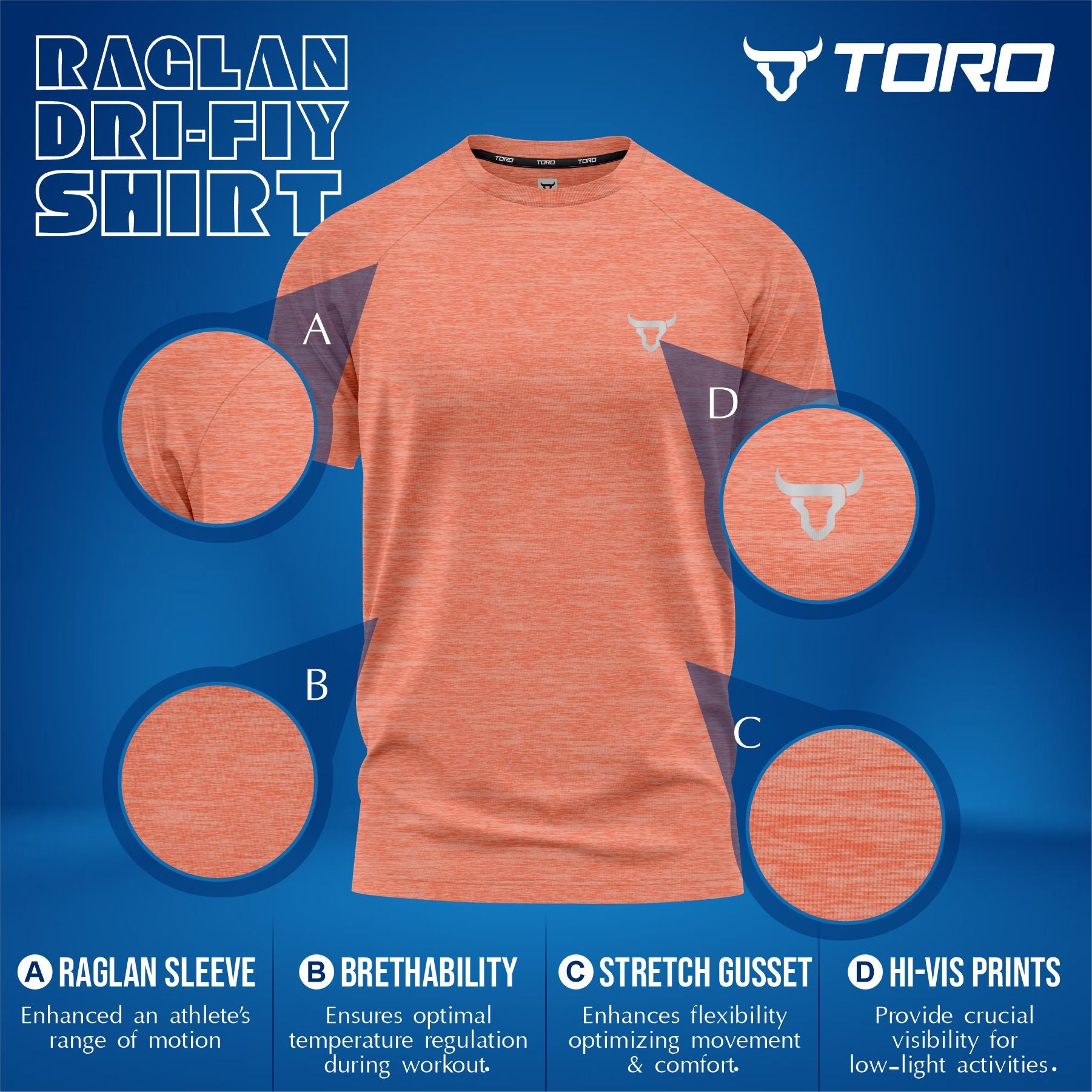 Toro Activa Performance Shirt - Orange/Blue/Yellow - Pack of 3 TORO ACTIVA