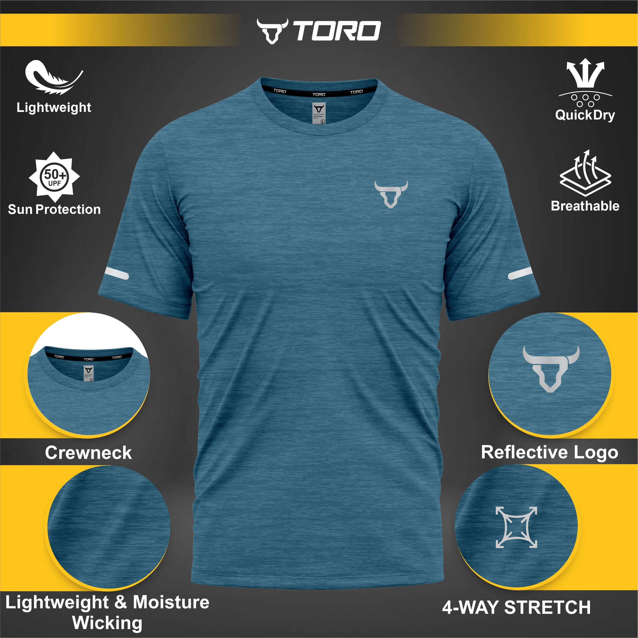 Toro Activa Youth Melange Performance Tee 3-Pack - Teal - fabric detail