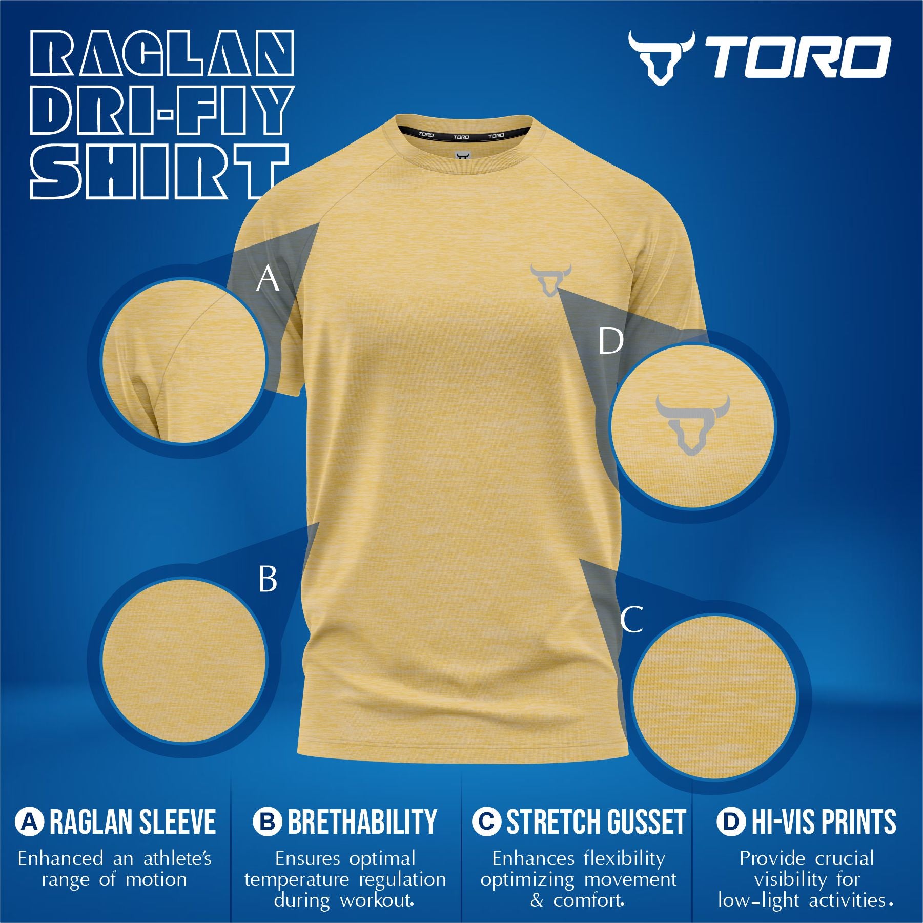 Toro Activa Performance Shirt - Orange/Blue/Yellow - Pack of 3 TORO ACTIVA