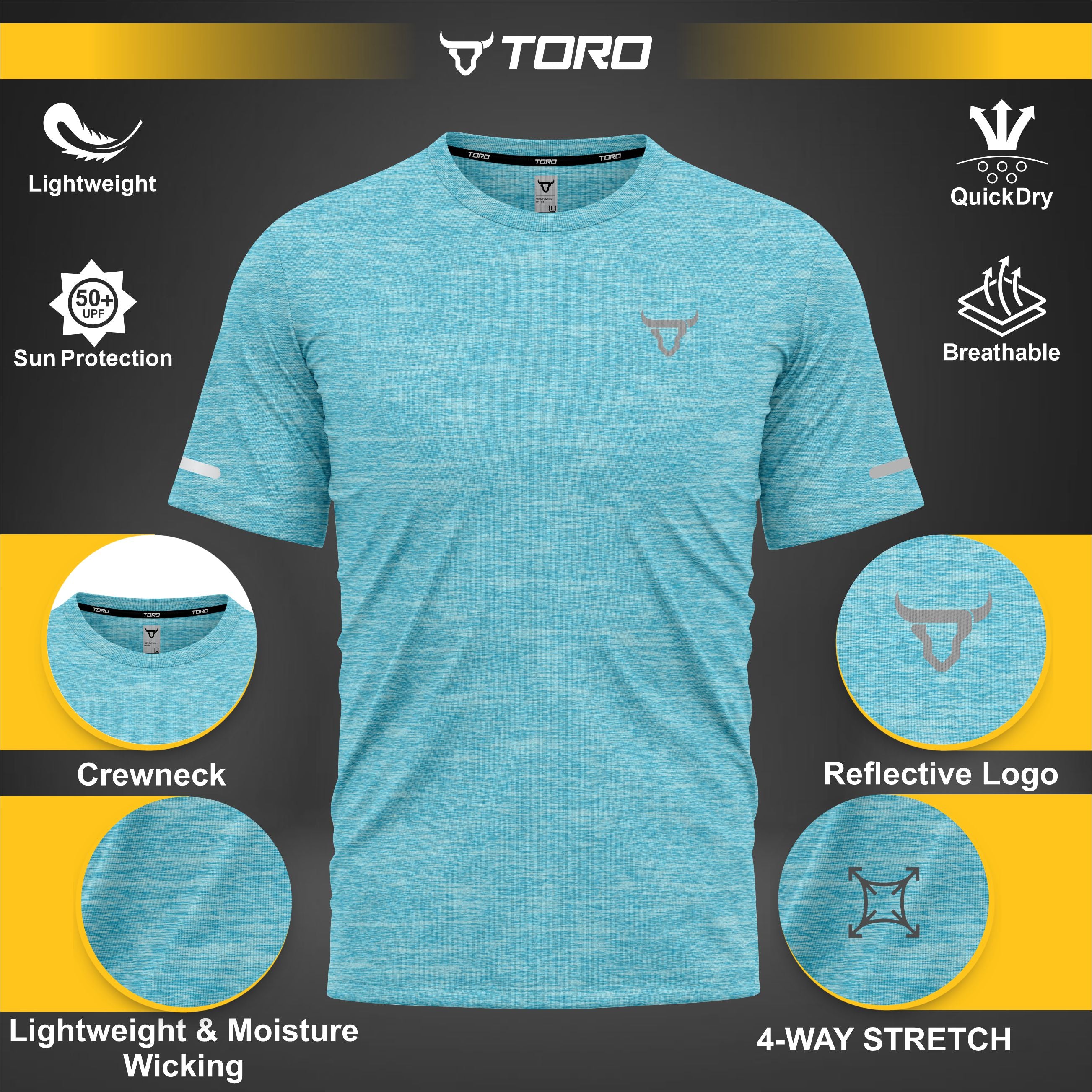 Toro Activa Youth Melange Performance Tee 3-Pack - Blue - back view