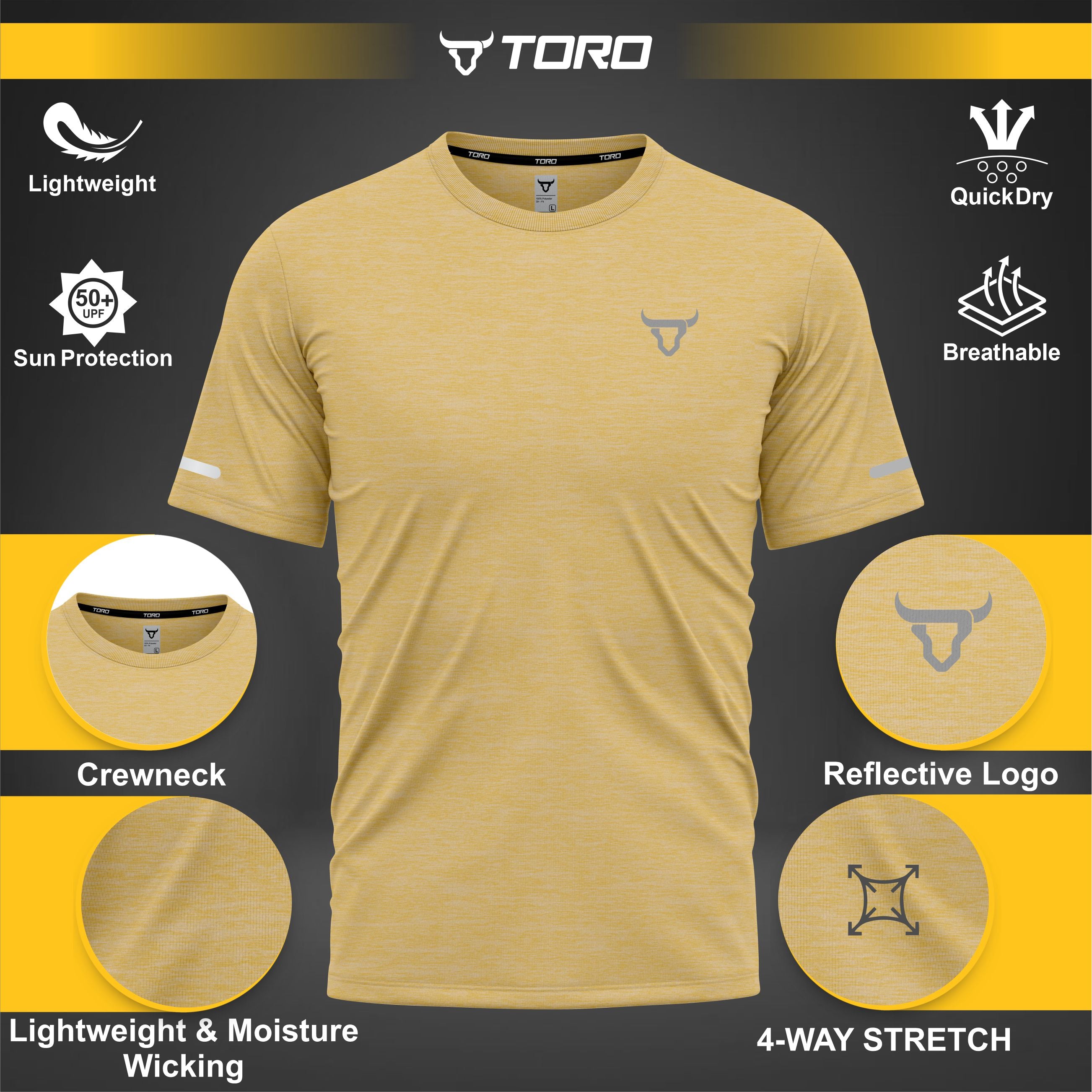 Toro Activa Youth Melange Performance Tee 3-Pack - Yellow - back view