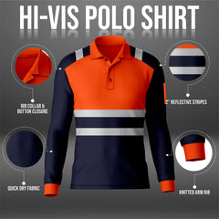 Hi Vis Long Sleeve Polo Shirt PF103 — Yellow or Orange TORO ACTIVA
