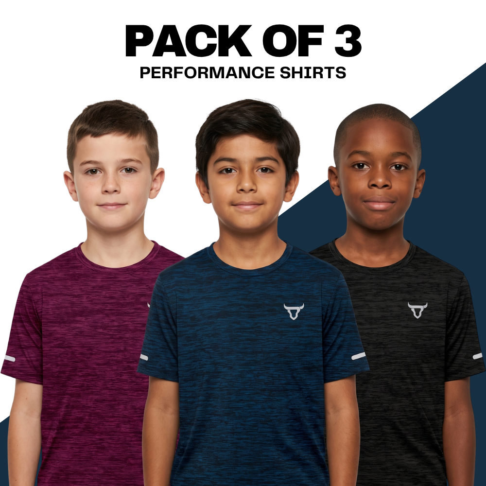 Toro Activa Youth Melange Performance Tee 3-Pack - Maroon Black Blue - pack shot