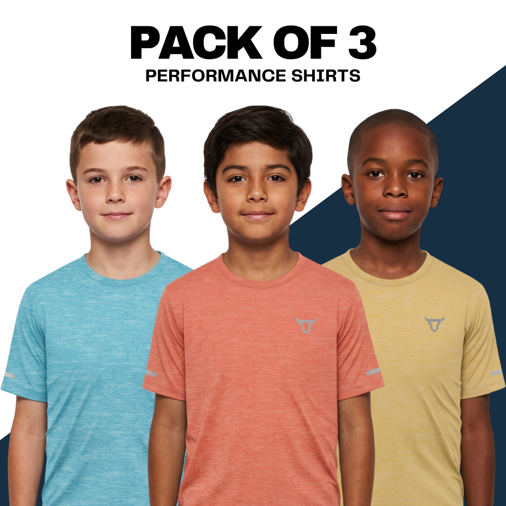 Toro Activa Youth Melange Performance Tee 3-Pack - Orange Blue Yellow - pack shot