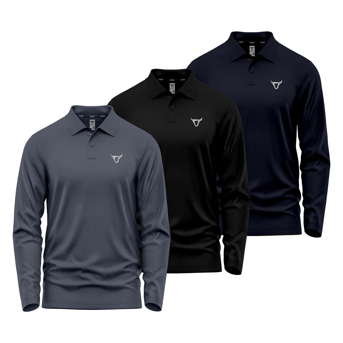 Toro Activa Dri-FIT Performance Long Sleeve Polo - 3 Colour Set Black Grey Navy TORO ACTIVA
