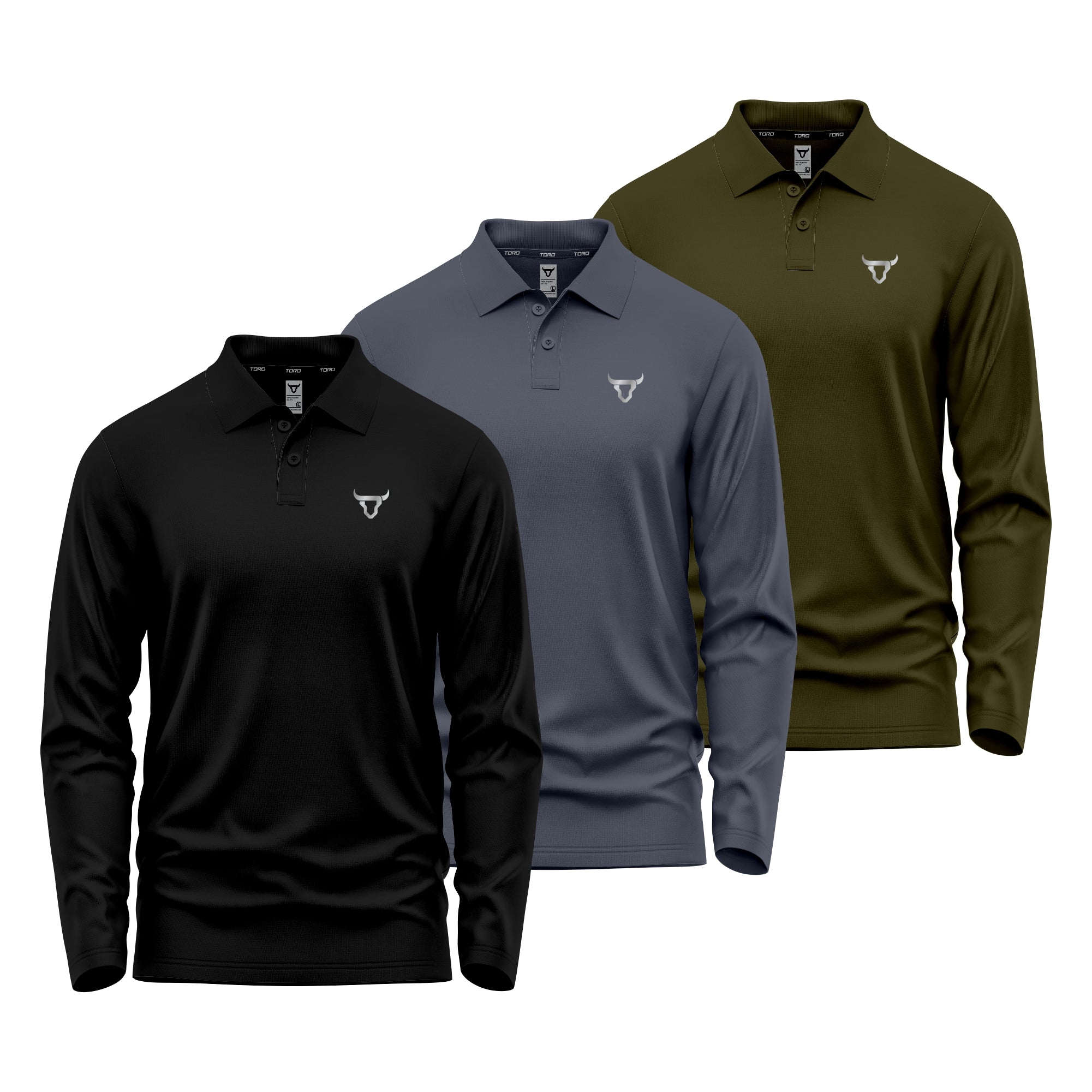 Toro Activa Dri-FIT Performance Long Sleeve Polo - 3 Colour Set Black Grey Olive TORO ACTIVA