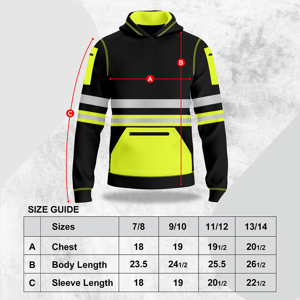 Hi Visibility Pullover Hoodie for kids 1006 - Yellow/Black TORO ACTIVA