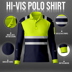Hi Vis Long Sleeve Polo Shirt PF103 — Yellow or Orange TORO ACTIVA