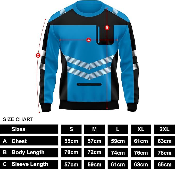 Hi-Vis Pullover Pockets Crew Neck Cuffed Sweatshirt - Black/Blue - reflective tape detail