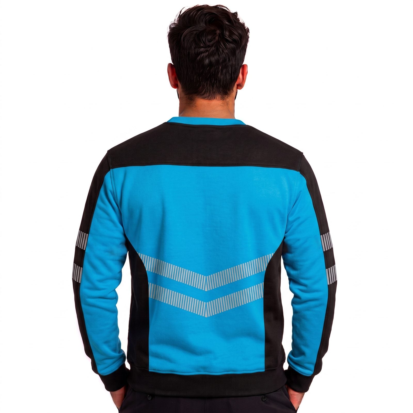 Hi-Vis Pullover Pockets Crew Neck Cuffed Sweatshirt - Black/Blue - front view