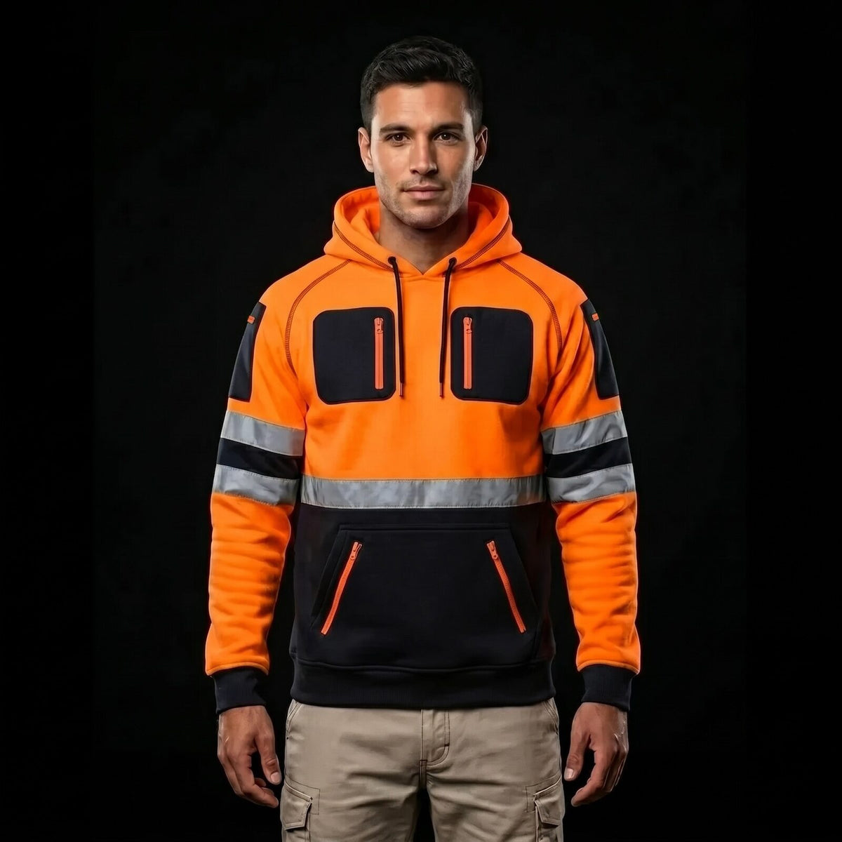 Hi-Vis Fleece Hoodie – Orange/Black Workwear, back view
