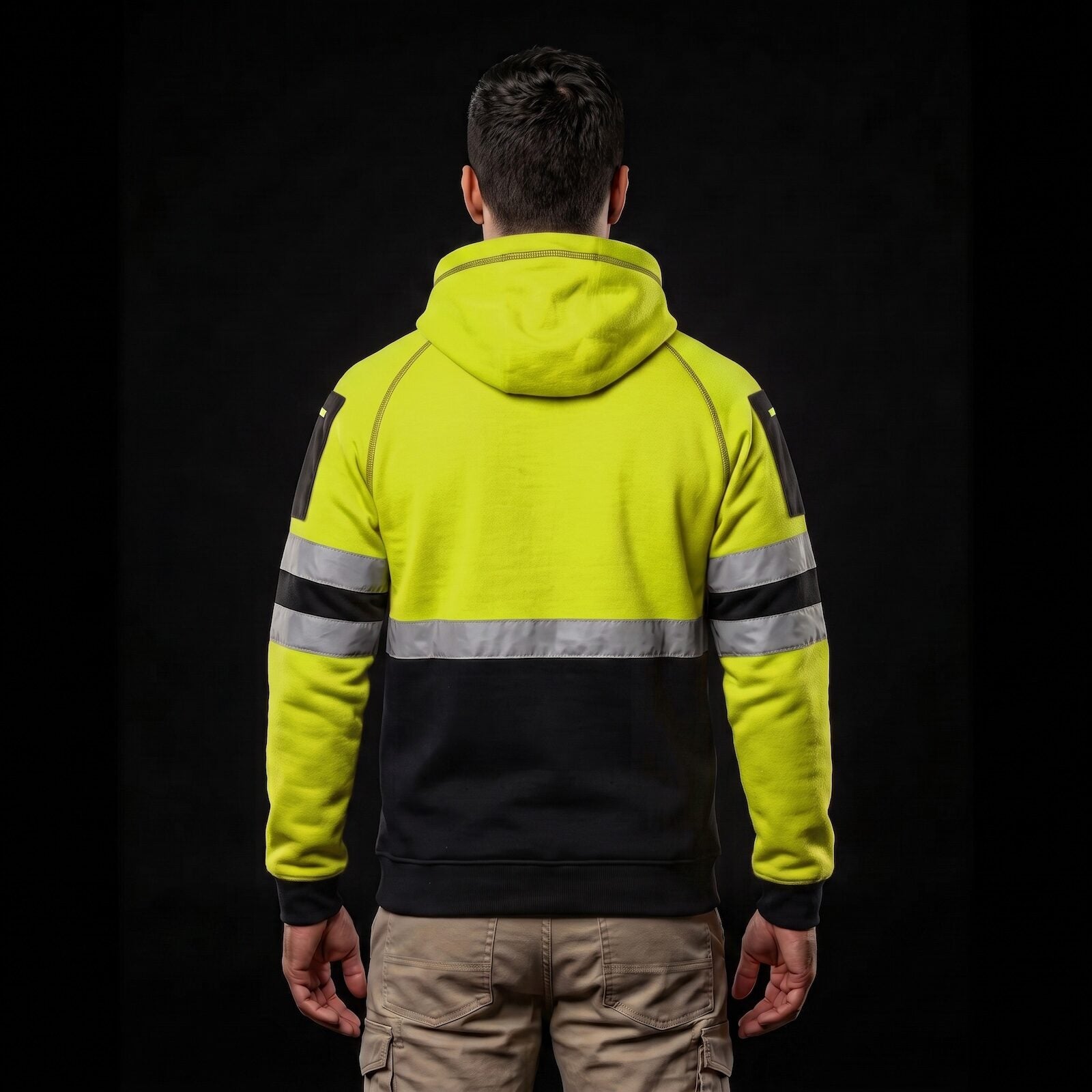 Hi-Vis Fleece Hoodie – Yellow/Black Workwear, front view