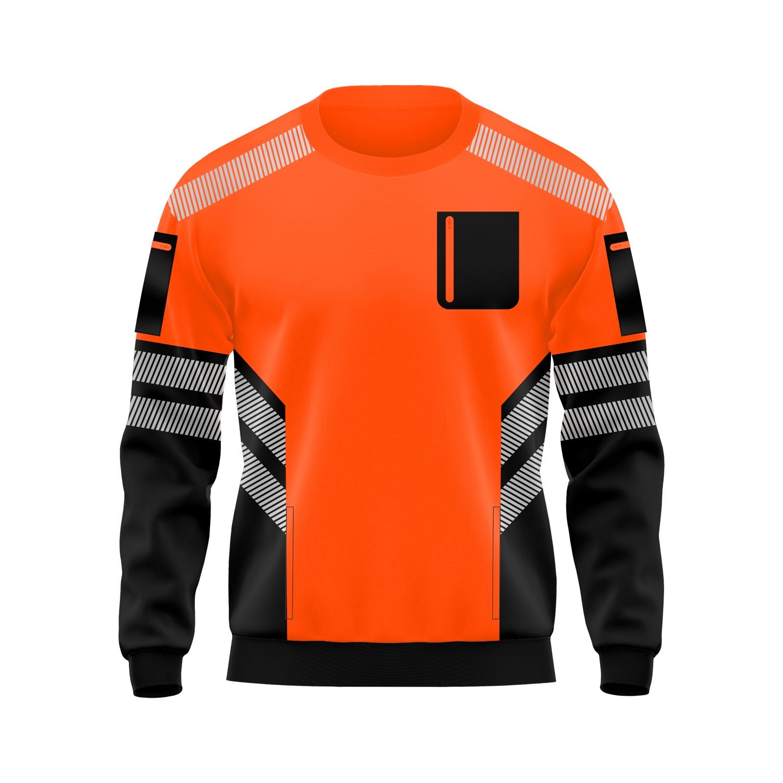 Hi-Vis Pullover Zipped Pockets Crew Neck Sweatshirt - Black/Orange - model front view