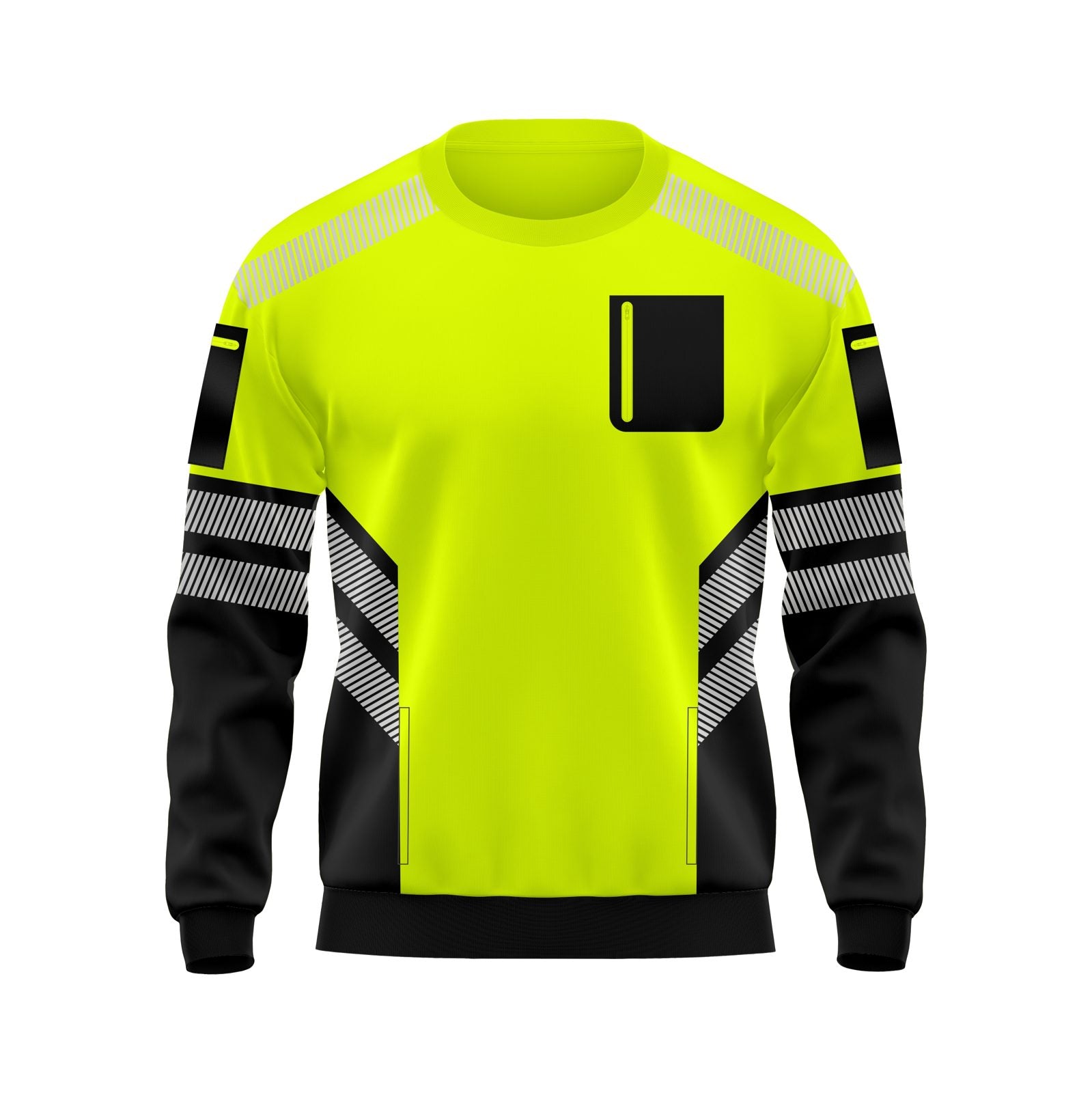 Hi-Vis Pullover Zipped Pockets Crew Neck Sweatshirt - Black/Yellow - zipped pocket detail