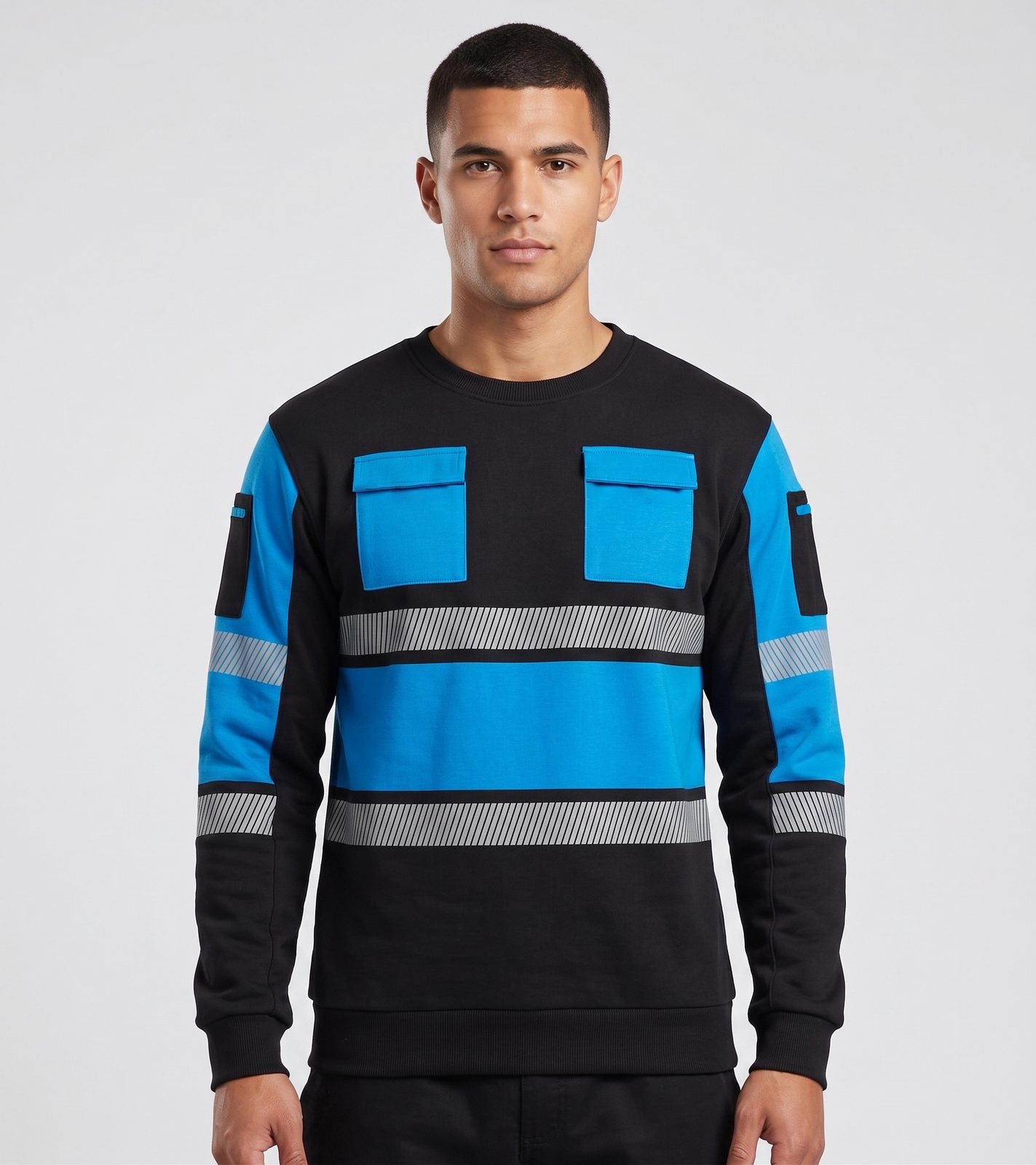 Blue and Black Hi-Vis Long Sleeve Round Neck Sweatshirt - front view