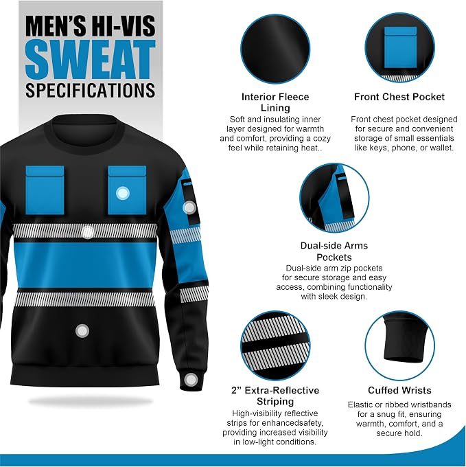Blue and Black Hi-Vis Long Sleeve Round Neck Sweatshirt - fabric detail