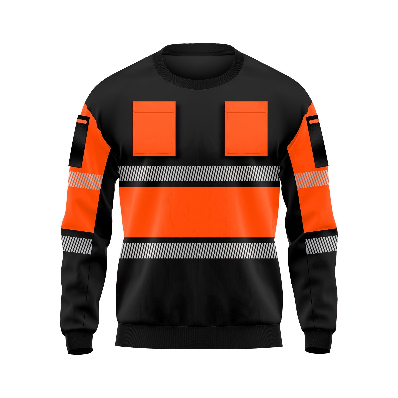 Orange and Black Hi-Vis Long Sleeve Round Neck Sweatshirt - reflective tape detail